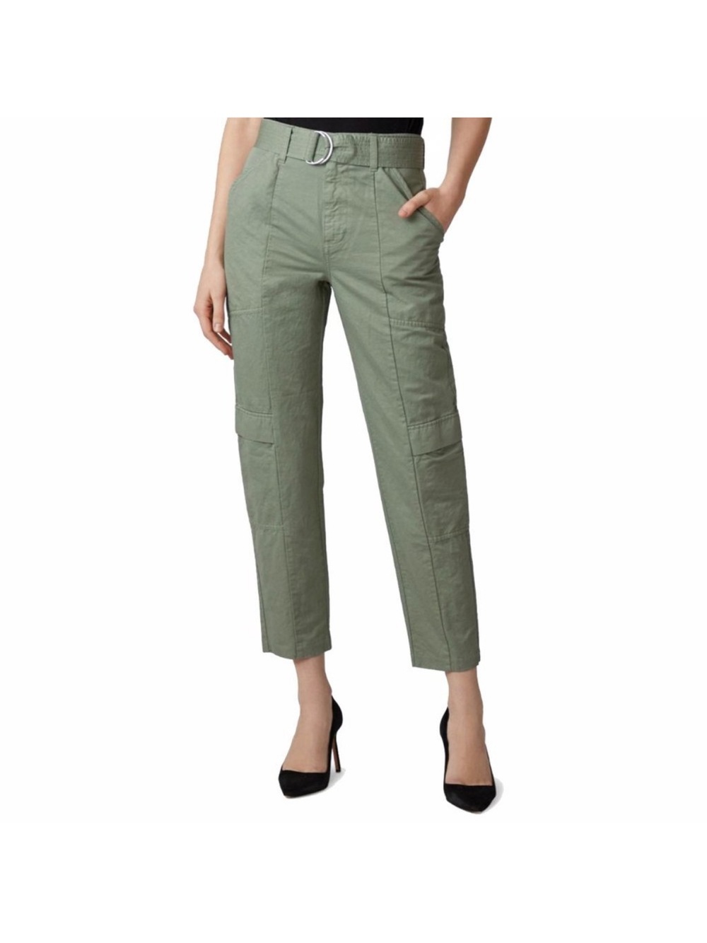 J Brand Light Olive Cargo-Style Cropped Pants with D-Ring Belt